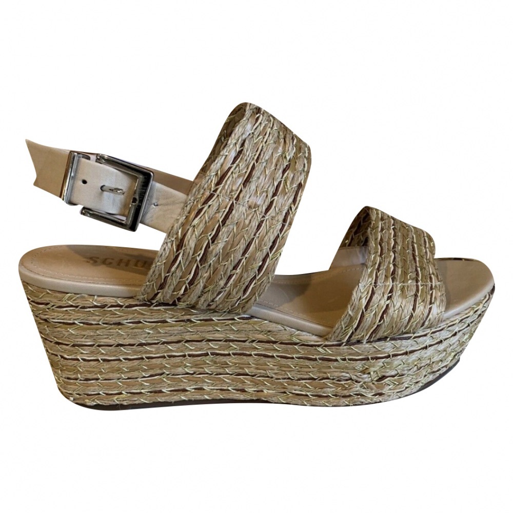 Schutz Wedge Sandals Raffia Size 9